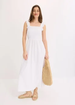 bonprix Bekleidung·Pullover & Strickjacken|Kleider|Jerseykleid mit Smok-Detail weiß