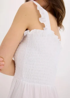 bonprix Bekleidung·Pullover & Strickjacken|Kleider|Jerseykleid mit Smok-Detail weiß