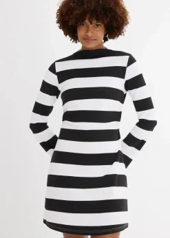bonprix Nachhaltigere Materialien|Kleider|Jerseykleid mit Stehkragen schwarz/weiß gestreift