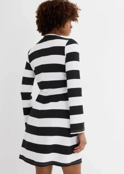 bonprix Nachhaltigere Materialien|Kleider|Jerseykleid mit Stehkragen schwarz/weiß gestreift