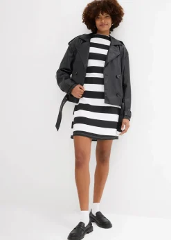 bonprix Nachhaltigere Materialien|Kleider|Jerseykleid mit Stehkragen schwarz/weiß gestreift
