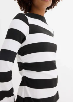 bonprix Nachhaltigere Materialien|Kleider|Jerseykleid mit Stehkragen schwarz/weiß gestreift