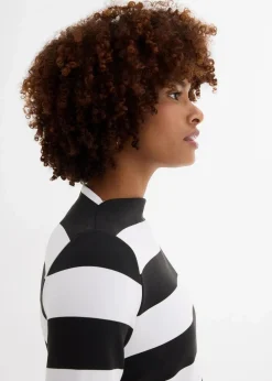bonprix Nachhaltigere Materialien|Kleider|Jerseykleid mit Stehkragen schwarz/weiß gestreift
