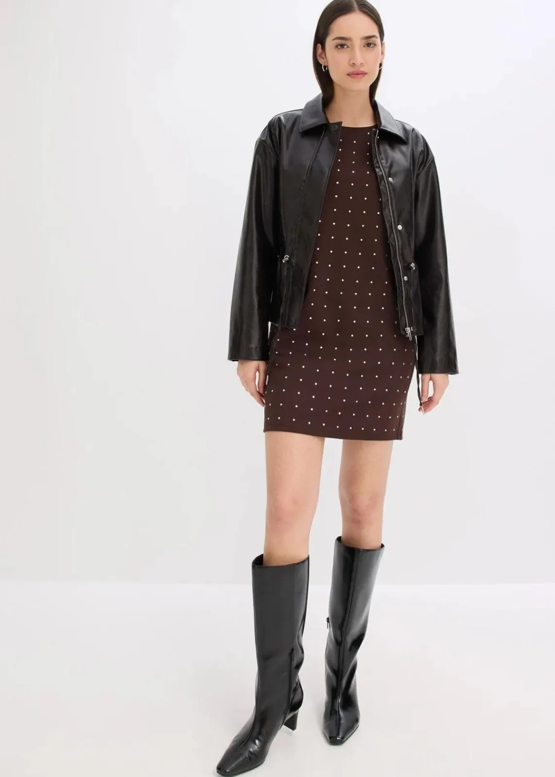 Jerseykleid mit Strass-Applikationen|bonprix Hot