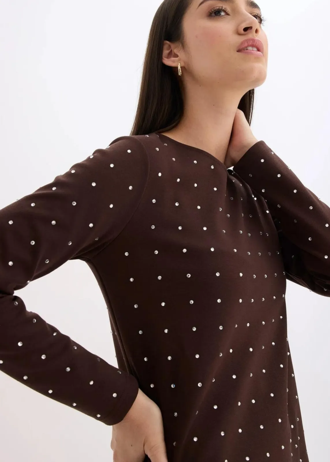 Jerseykleid mit Strass-Applikationen|bonprix Hot