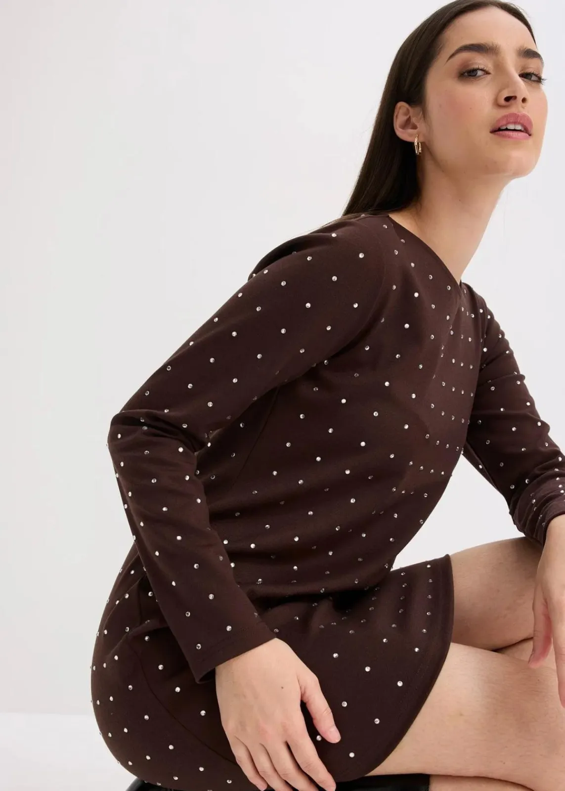 Jerseykleid mit Strass-Applikationen|bonprix Hot