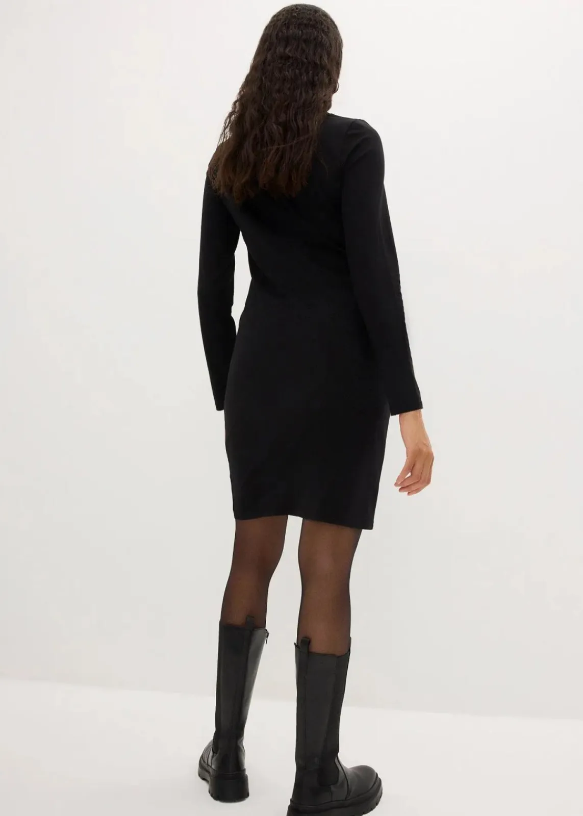 bonprix Kleider|Basics|Jerseykleid mit V-Ausschnitt (2er Pack) schwarz + schwarz