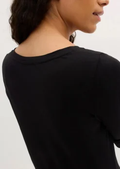 bonprix Kleider|Basics|Jerseykleid mit V-Ausschnitt (2er Pack) schwarz + schwarz