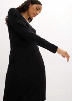 bonprix Kleider|Basics|Jerseykleid mit V-Ausschnitt (2er Pack) schwarz + schwarz