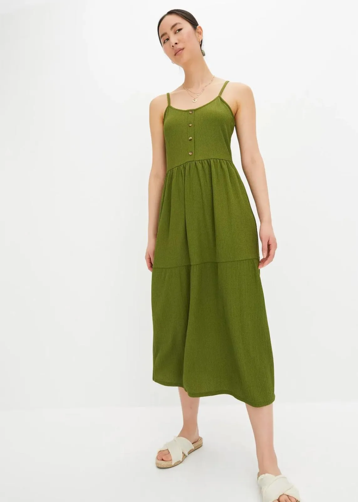 Jersey-Kleid mit Volants und dekorativer Knopfleiste|bonprix Discount