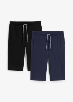 bonprix Große Größen|Shorts|Jersey-Longshorts aus reiner Bio-Baumwolle (2er Pack) dunkelblau+schwarz