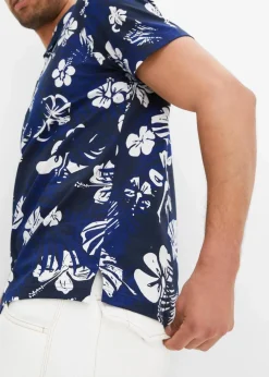 bonprix Große Größen|Shirts & Polos|Jersey-Poloshirt aus reiner Bio-Baumwolle dunkelblau geblümt