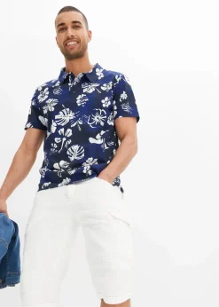 bonprix Große Größen|Shirts & Polos|Jersey-Poloshirt aus reiner Bio-Baumwolle dunkelblau geblümt