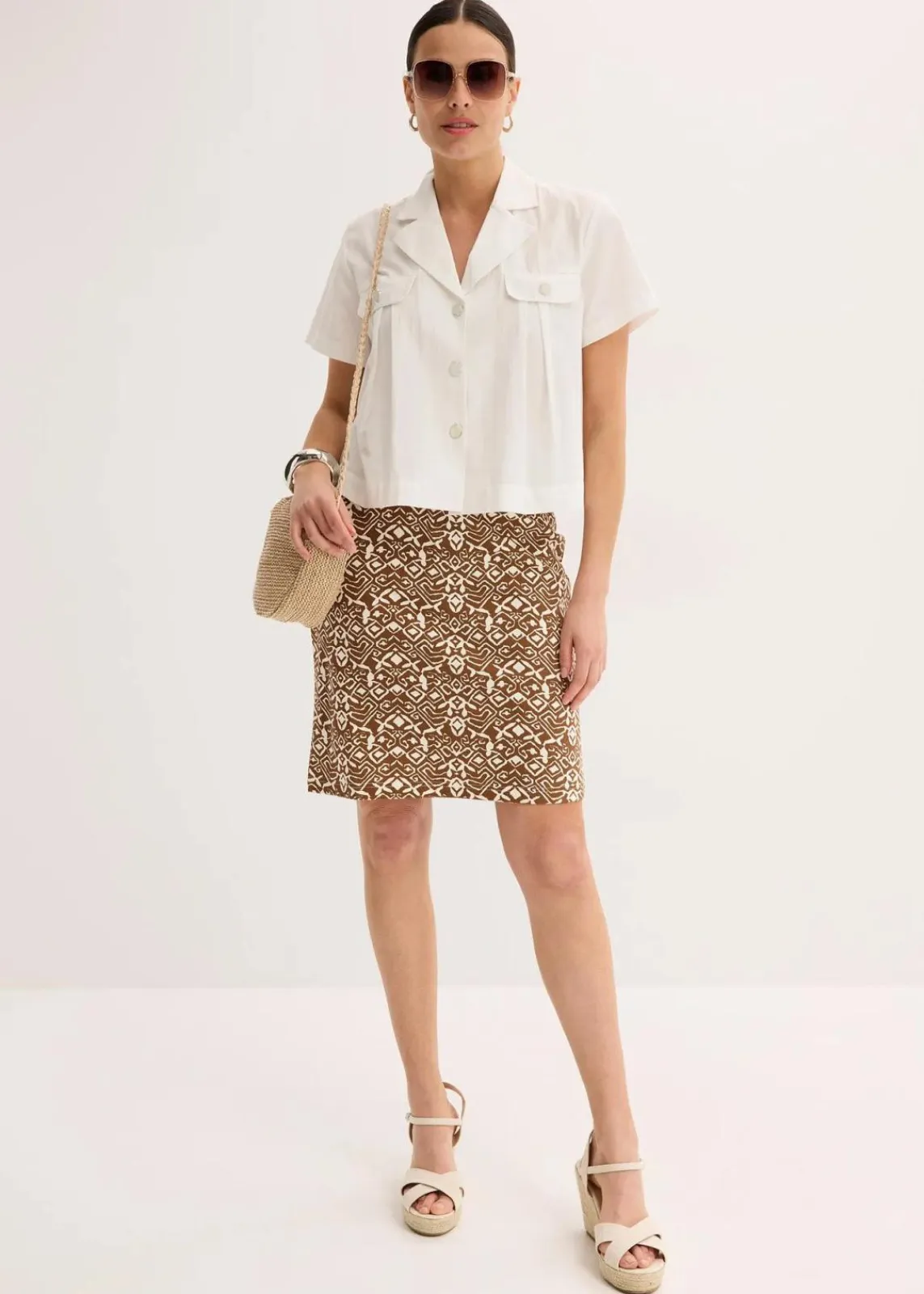 bonprix Bekleidung·Sportbekleidung|Röcke|Jersey-Rock gewürzbraun/naturbeige graphisch bedruckt