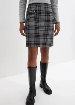 bonprix Bekleidung·Sportbekleidung|Röcke|Jersey-Rock schwarz/hellgrau kariert