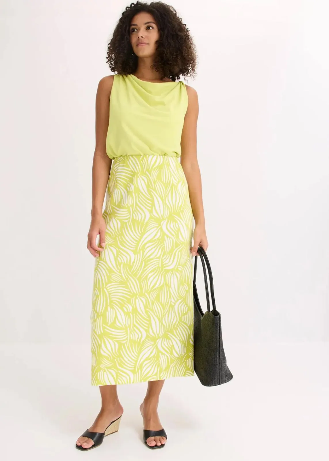 bonprix Bekleidung·Sportbekleidung|Röcke|Jersey-Rock aus Bio-Baumwolle mit Stretch zitrusgelb/wollweiß bedruckt