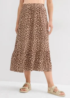 bonprix Bekleidung·Sportbekleidung|Röcke|Jersey-Rock aus Viskose-Mix beige leo bedruckt
