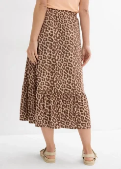 bonprix Bekleidung·Sportbekleidung|Röcke|Jersey-Rock aus Viskose-Mix beige leo bedruckt