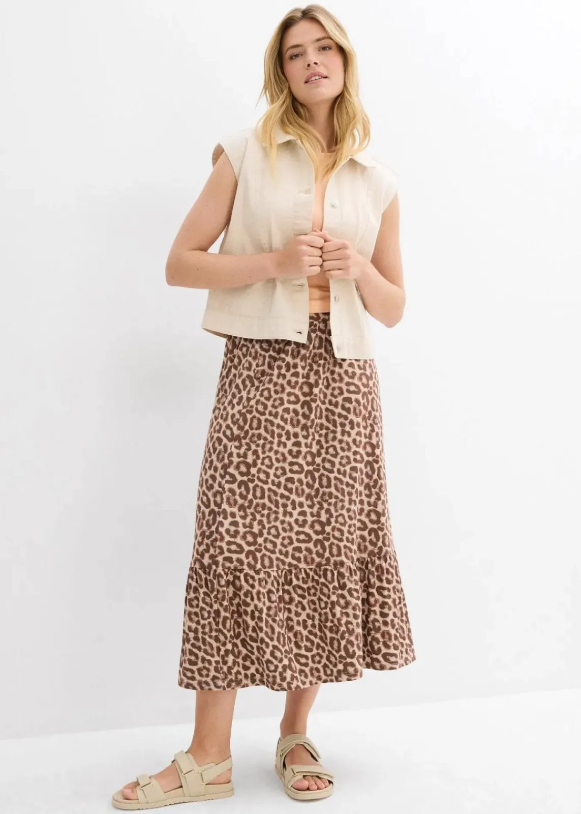 bonprix Bekleidung·Sportbekleidung|Röcke|Jersey-Rock aus Viskose-Mix beige leo bedruckt