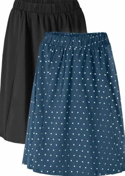 bonprix Bekleidung·Sportbekleidung|Röcke|Jersey-Rock (2er Pack) dunkelblau/weiß gepunktet + schwarz