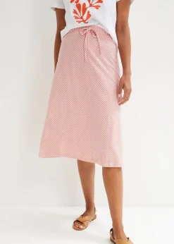 bonprix Nachhaltigere Materialien|Röcke|Jersey-Rock mit Streifen, knieumspielend rauchkoralle/weiß gestreift