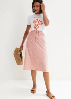 bonprix Nachhaltigere Materialien|Röcke|Jersey-Rock mit Streifen, knieumspielend rauchkoralle/weiß gestreift