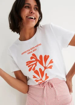 bonprix Nachhaltigere Materialien|Röcke|Jersey-Rock mit Streifen, knieumspielend rauchkoralle/weiß gestreift