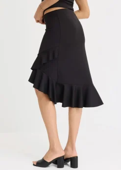 bonprix Bekleidung·Sportbekleidung|Röcke|Jersey-Rock mit Volants schwarz