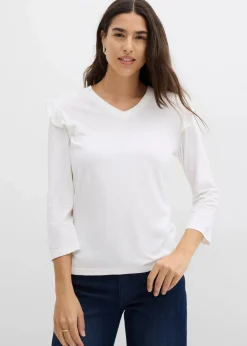 bonprix Nachhaltigere Materialien|Shirts & Tops|Jersey-Shirt aus Baumwollmix wollweiß