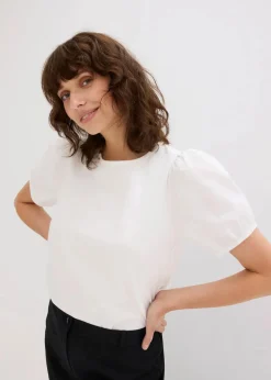 bonprix Shirts & Tops|Jerseyshirt mit Ärmeln aus Baumwollpopeline wollweiß