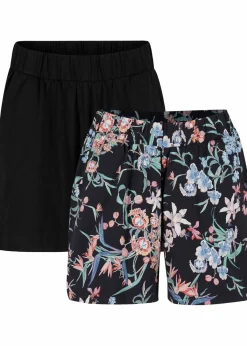 bonprix Bekleidung·Outdoorbekleidung|Bekleidung·Kleider|Jersey-Shorts aus elastischem Baumwoll-Mix (2er Pack) schwarz+schwarz bedruckt
