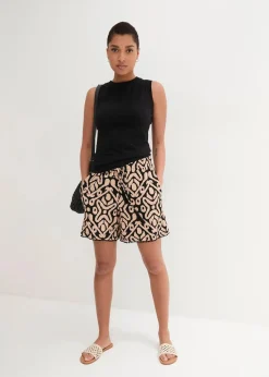 bonprix Bekleidung·Outdoorbekleidung|Bekleidung·Kleider|Jersey-Shorts aus softem Viskose-Mix schwarz/softbeige bedruckt