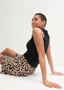 bonprix Bekleidung·Outdoorbekleidung|Bekleidung·Kleider|Jersey-Shorts aus softem Viskose-Mix schwarz/softbeige bedruckt