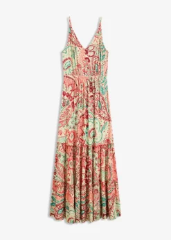 bonprix Bekleidung·Pullover & Strickjacken|Kleider|Jersey-Trägerkleid aus softem Viskose-Mix orange bedruckt