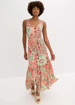 bonprix Bekleidung·Pullover & Strickjacken|Kleider|Jersey-Trägerkleid aus softem Viskose-Mix orange bedruckt