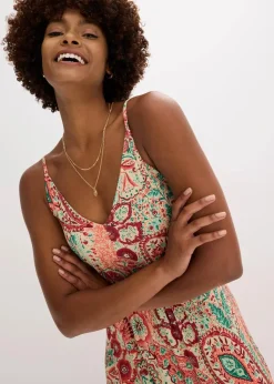 bonprix Bekleidung·Pullover & Strickjacken|Kleider|Jersey-Trägerkleid aus softem Viskose-Mix orange bedruckt