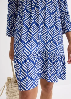 bonprix Bekleidung·Pullover & Strickjacken|Kleider|Jersey-Tunika-Kleid aus softem Viskose-Mix blau/weiß graphisch bedruckt