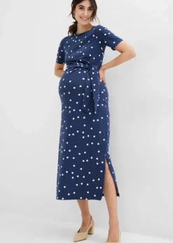 bonprix Bekleidung·Blazer|Umstandsmode|Jersey-Umstandskleid aus Bio-Baumwolle in Midilänge dunkelblau/wollweiß gepunktet