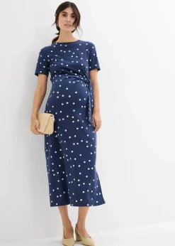 bonprix Bekleidung·Blazer|Umstandsmode|Jersey-Umstandskleid aus Bio-Baumwolle in Midilänge dunkelblau/wollweiß gepunktet