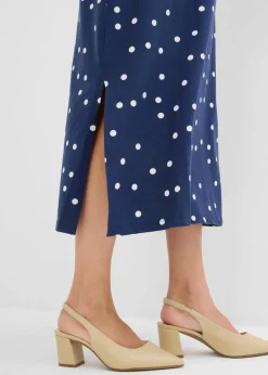 bonprix Bekleidung·Blazer|Umstandsmode|Jersey-Umstandskleid aus Bio-Baumwolle in Midilänge dunkelblau/wollweiß gepunktet
