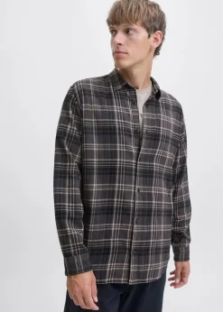 J&J Rebel Hemden|Marken|JJ REBEL Flanellhemd aus reiner Baumwolle asphalt kariert
