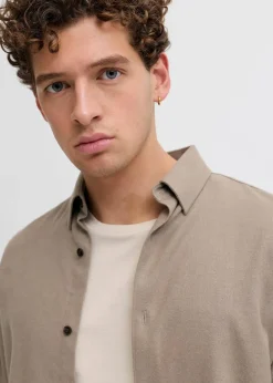 J&J Rebel Hemden|Marken|JJ REBEL Flanellhemd aus reiner Baumwolle beige