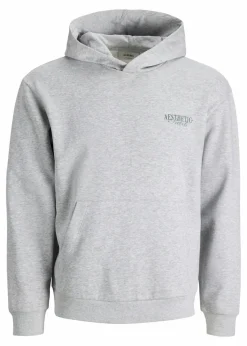 J&J Rebel Große Größen|Marken|JJ REBEL Hoodie in Regular Fit hellgrau meliert bedruckt