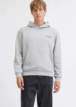 J&J Rebel Große Größen|Marken|JJ REBEL Hoodie in Regular Fit hellgrau meliert bedruckt