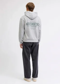 J&J Rebel Große Größen|Marken|JJ REBEL Hoodie in Regular Fit hellgrau meliert bedruckt