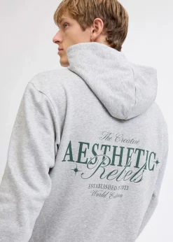 J&J Rebel Große Größen|Marken|JJ REBEL Hoodie in Regular Fit hellgrau meliert bedruckt