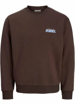 J&J Rebel Große Größen|Marken|JJ REBEL Sweatshirt aus reiner Baumwolle braun bedruckt