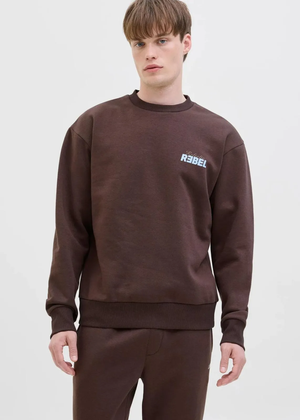 J&J Rebel Große Größen|Marken|JJ REBEL Sweatshirt aus reiner Baumwolle braun bedruckt