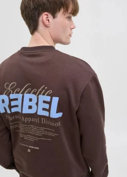 J&J Rebel Große Größen|Marken|JJ REBEL Sweatshirt aus reiner Baumwolle braun bedruckt