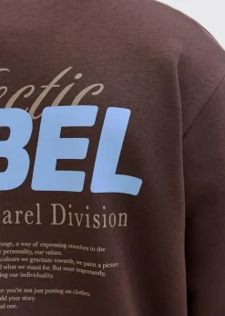 J&J Rebel Große Größen|Marken|JJ REBEL Sweatshirt aus reiner Baumwolle braun bedruckt
